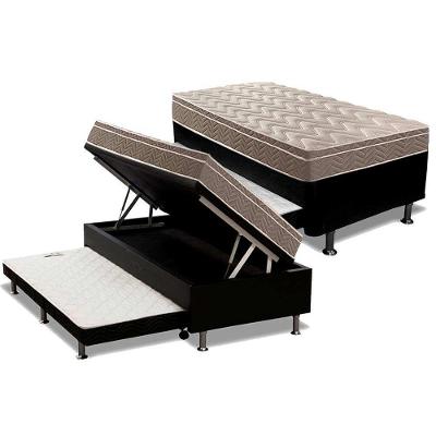 Cama Box Baú c/Auxiliar Solteiro: Colchão Espuma Paropas D33 Confort Ultra Firme Euro Pillow + Base CRC Courano Black(88x188)
