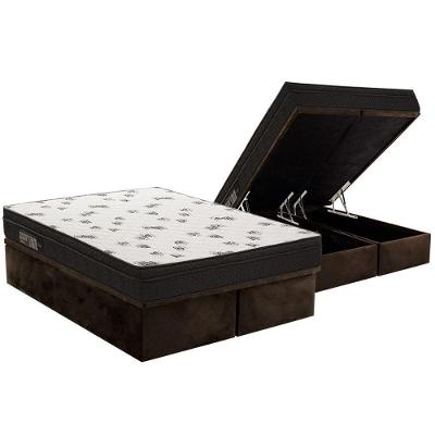 Cama Box Baú Queen: Colchão Espuma D45 Ortobom Ligh Saúde Ortopillow + Base CRC Suede Brown(158x198)