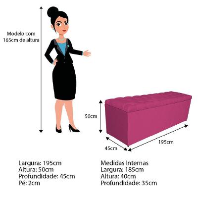 Calçadeira Liverpool 195cm King Size Suede Pink
