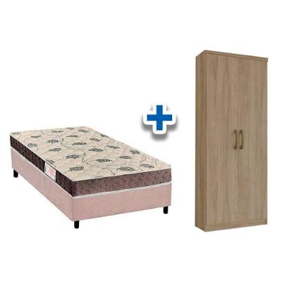 Cama Box Solteiro CRC + D28 Orthoflex + Armário Multiuso Margarida Rústico