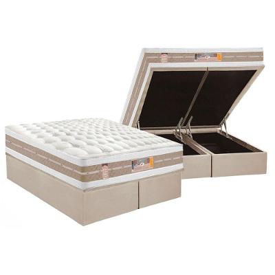 Cama Box Baú King: Colchão Molas Ensacadas Castor Pocket Silver Star Air Double Face + Base CRC Suede Clean(193x203)
