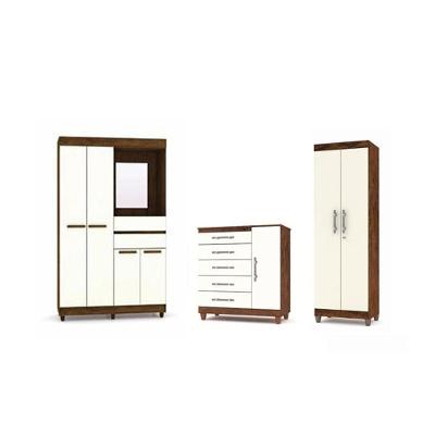 Jogo Quarto Guarda Roupa 4pts E Cômoda Imbuia Champanhe