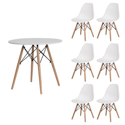 Kit Mesa Redonda De Jantar Para 6 Lugares Com 6 Cadeiras Charles Eames Eiffel Branco
