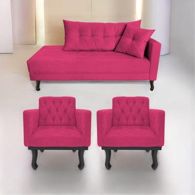Kit Diva Recamier Azura 160Cm Lado Esquerdo E 02 Poltronas Classic Suede - Amarena Móveis Pink