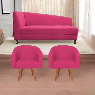 Kit Diva Recamier Heitor 160Cm Lado Direito E 02 Poltronas Luiza Suede - Doce Sonho Móveis Pink