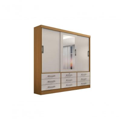 Guarda-Roupa 3 Portas 9 Gavetas C/Espelho Cinamomo/Off White