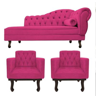 Kit Diva Recamier Diana 140Cm Lado Esquerdo E 02 Poltronas Classic Suede Pink