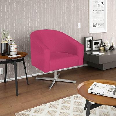 Poltrona Decorativa Sala De Estar Recepção Luiza Base Giratória De Metal Suede - Amarena Móveis Pink