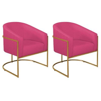 Kit 02 Poltronas Decorativas Luiza Base De Ferro Dourado Suede - Amarena Móveis Pink