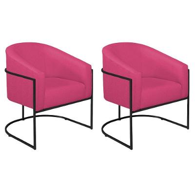 Kit 02 Poltronas Decorativas Luiza Base De Ferro Preto Suede - Amarena Móveis Pink