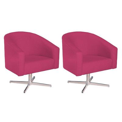 Kit 02 Poltronas Luiza Base Giratória De Metal Suede - Doce Sonho Móveis Pink