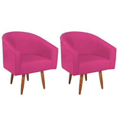 Kit 02 Poltronas Decorativas Sala De Estar Recepção Luiza Pés Palito Suede - Amarena Móveis Pink