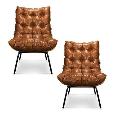 Kit 02 Poltronas Costela Corano Nozes Base Metal