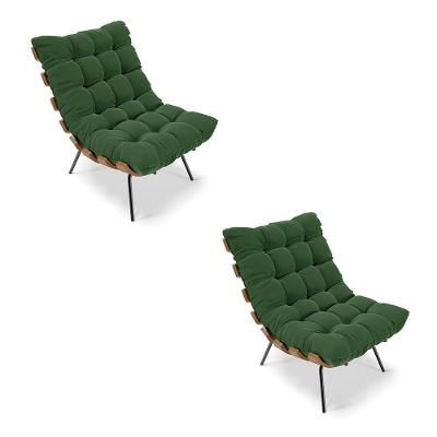 Kit 02 Poltronas Costela Suede Base Metálica Preto Verde