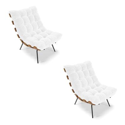 Kit 02 Poltronas Costela Corano Branco Base Metálica Preto