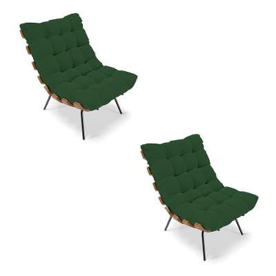 Kit 02 Poltronas Costela Veludo Verde Base Metálica Preto