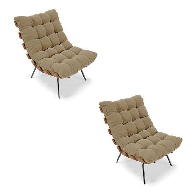 Kit 02 Poltronas Costela Suede Marrom Rato