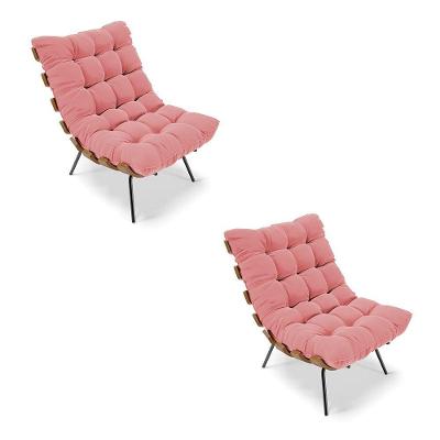 Kit 02 Poltronas Costela Suede Base Metálica Preto Rose