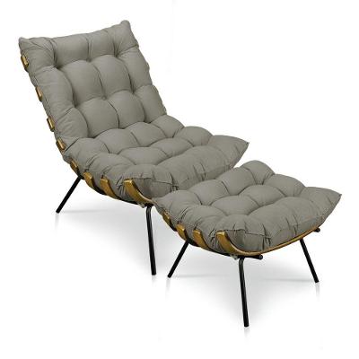 Kit Poltrona e Puff Costela Suede Marrom Rato Base Metal