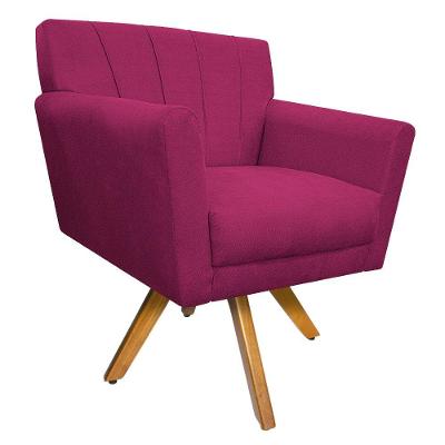 Poltrona Laura Base Giratória de Madeira Suede Pink