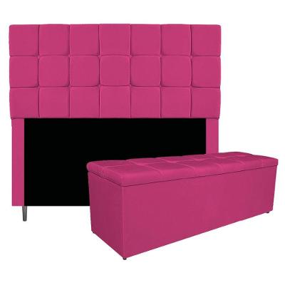 Kit Cabeceira E Calçadeira Manchester 160 Cm Queen Size Suede Pink