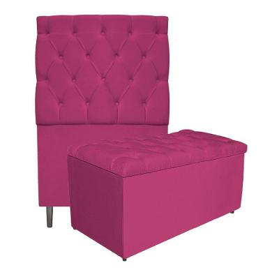 Cabeceira e Calçadeira Liverpool 90 Cm Solteiro Suede Pink