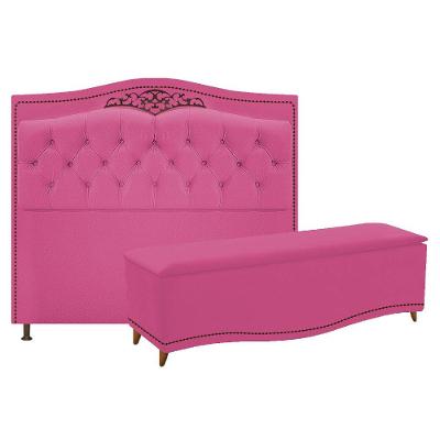 Kit Cabeceira e Calçadeira Yasmim 195Cm King Size Suede Pink