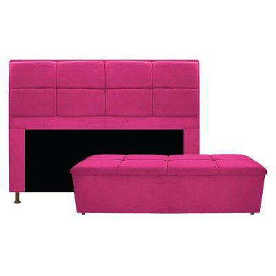 Cabeceira e Calçadeira Munique 195 Cm King Size Suede Pink