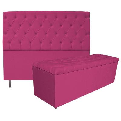 Kit Cabeceira e Calçadeira 160 Cm Queen Size Suede Pink