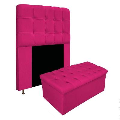 Cabeceira e Calçadeira Baú estofada Mel 90 Cm Solteiro Pink