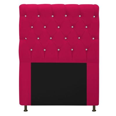 Cabeceira Cristal 90cm Solteiro com Strass Suede Pink