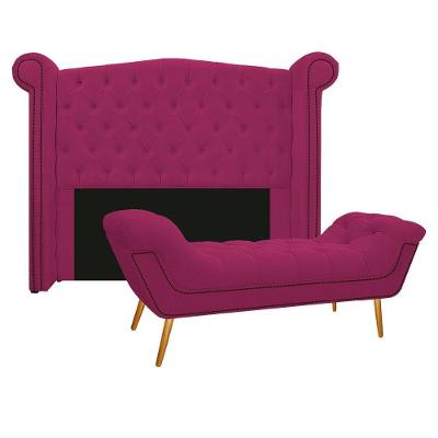 Kit Cabeceira Calçadeira Veneza 160cm Suede Pink