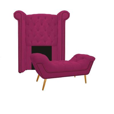 Kit Cabeceira Calçadeira Veneza 100cm Suede Pink