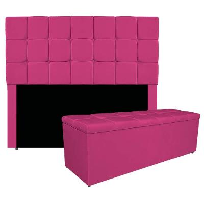 Kit Cabeceira E Calçadeira Manchester 195 Cm King Size Suede - Amarena Móveis Cor Pink