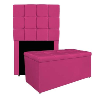 Kit Cabeceira E Calçadeira Manchester 90 Cm Solteiro Suede - Amarena Móveis Cor Pink