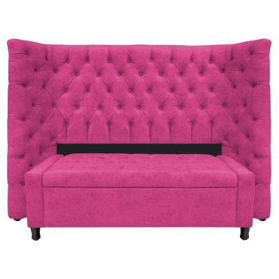 Kit Cabeceira E Calçadeira Baú Casal Everest P02 140 Cm Para Cama Box Suede - Amarena Móveis Pink