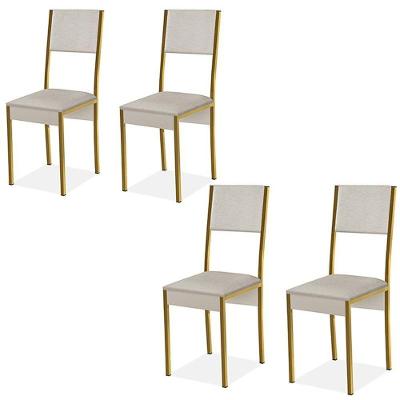 Conjunto 4 Cadeiras Steel Estilo Industrial Pés Em Aço Dourado off White Dourado off White