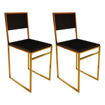 Kit 2 Cadeiras De Jantar Industrial Isa Assento Estofado Veludo Preto Base Cobre - Cor: Preto