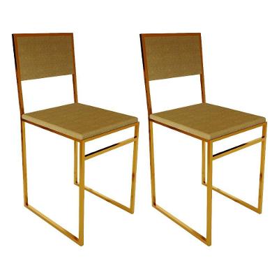 Kit 2 Cadeiras De Jantar Industrial Isa Assento Estofado Veludo Marrom Base Cobre - Cor: Preto