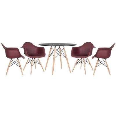 Mesa Redonda Eames 100 Cm Preto + 4 Cadeiras Eiffel Daw Marrom Marrom