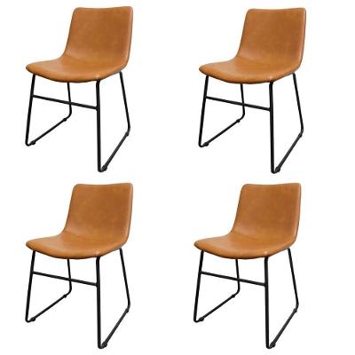 Kit 4 Cadeiras Oxford Verner Fratini Revestido Em Poliuretano (pu) Caramelo Base Em Aço Preto