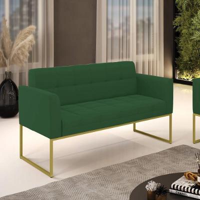 Sofá Namoradeira Elisa Veludo Verde Base Metálica Industrial Dourado - D'rossi