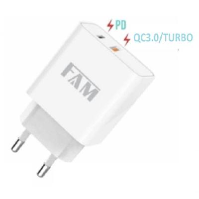 Carregador Turbo Tomada Para Celular 1 Usb-a + 1 Usb-c 20w