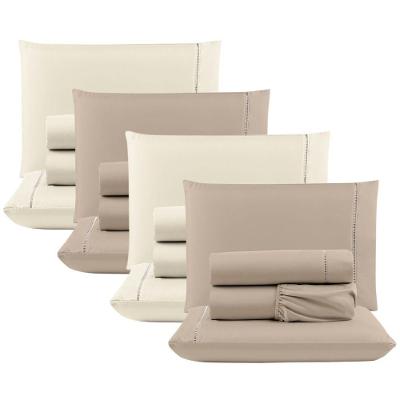 Kit C- 4 Jogos Cama Lençol Unique Casal Padrão Micro Percal 400 Fios Ponto Palito 4 Peças - Avelã E
