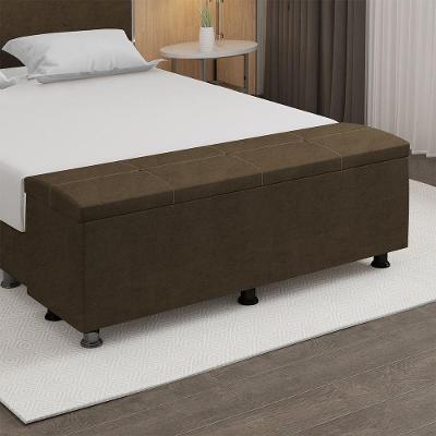 Baú Sapateira Estofada Casal 140 Cm Terra Veludo Skybox Cor Marrom