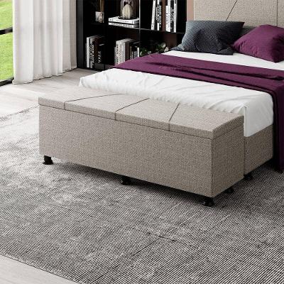 Baú Sapateira Estofada Casal Queen Size 160 Cm Júpiter Linho Skybox Cor Marrom