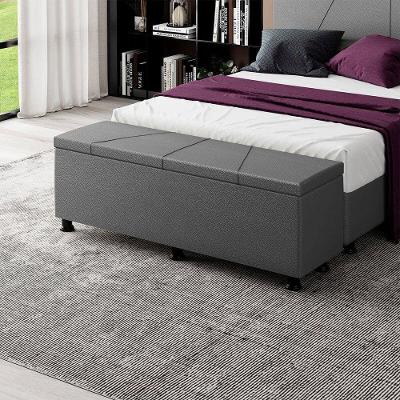Baú Sapateira Estofada Casal King Size 195 Cm Júpiter Corino Skybox Cor Cinza
