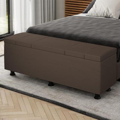 Baú Sapateira Estofada Casal King Size 195 Cm Venus Corino Skybox Cor Marrom