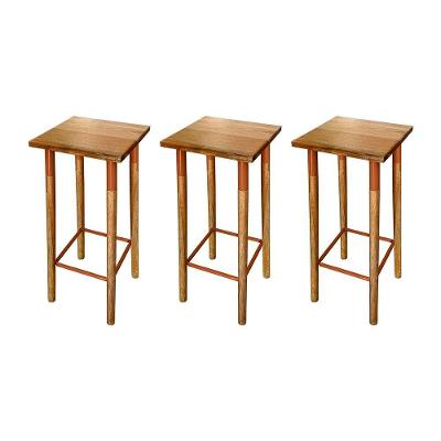 Kit 3 Banquetas Bistro Industrial Colors Ferro E Madeira Maciça - Cobre Marrom