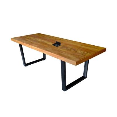 Mesa De Reunião Diretoria Estilo Industrial Madeira Maciça E Ferro E Aço 1,8 X 0,90m Marrom